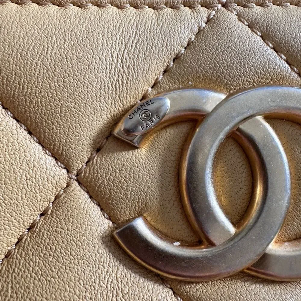 Chanel Lambskin Quilted Small Top Handle Shopping Bag Yellow